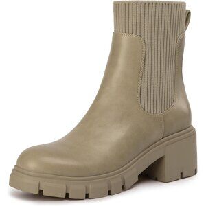 Women Taupe Suede Low Wedge Heel Slip On Chunky Platform Chelsea Ankle Boots